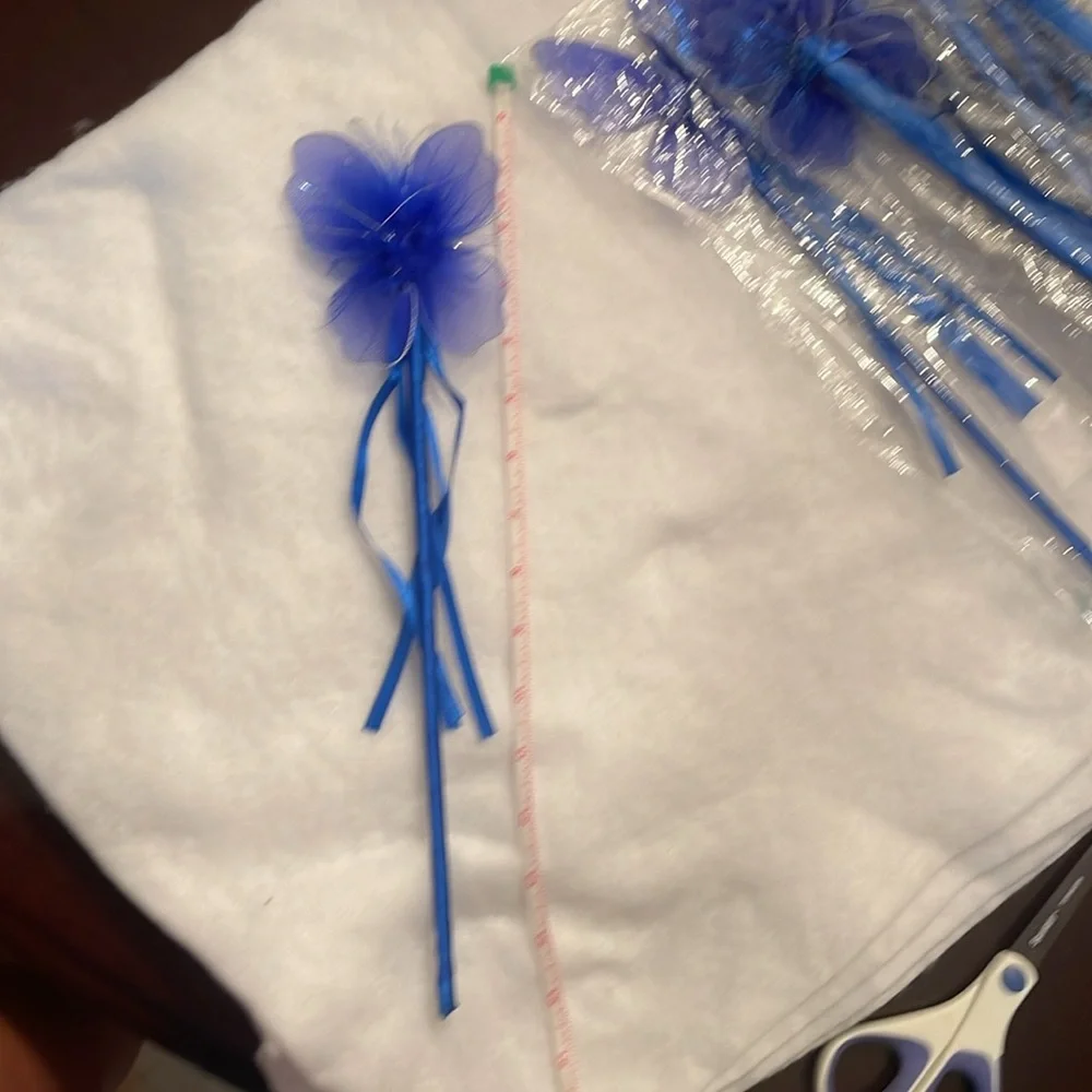 Blue butterfly Fairy Wand Party Favors with Maribou and ribbons set of 20